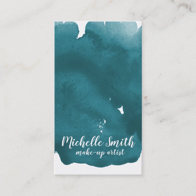 Abstract watercolor teal colour splash brush strok business card (Front)