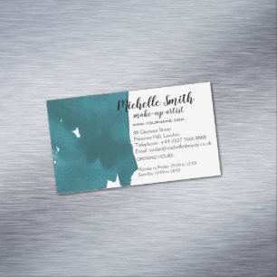 Abstract watercolor teal colour splash brush strok Magnetic business card