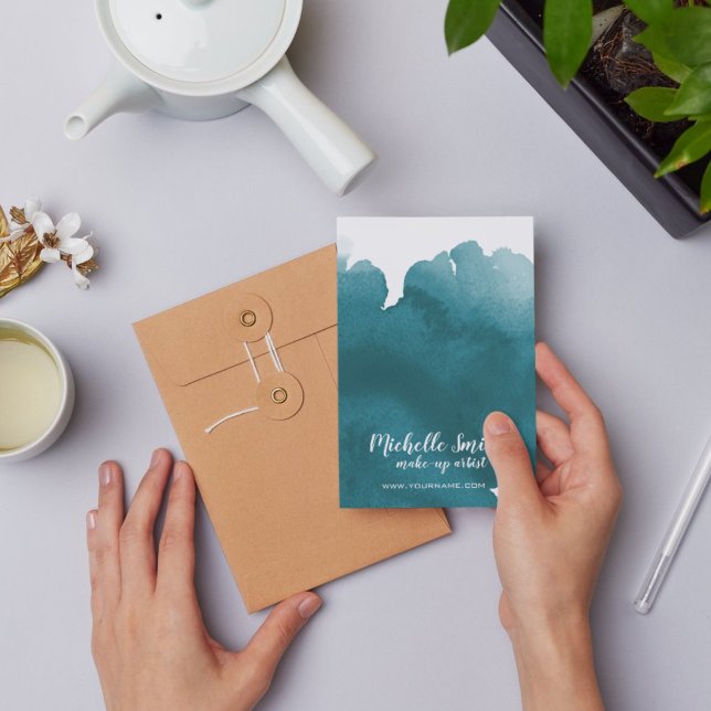 Abstract watercolor teal colour splash brush strok postcard (Creator Uploaded)