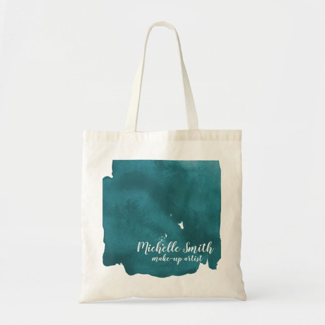 Abstract watercolor teal colour splash brush strok tote bag (Front)