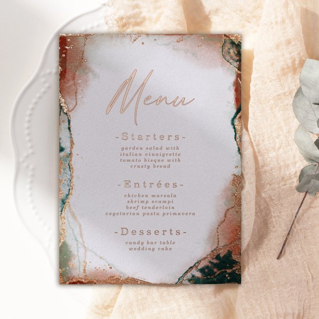 Abstract Watercolor Teal & Real Rose Gold Menu (Creator Uploaded)