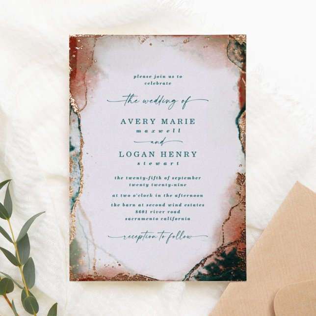 Abstract Watercolor Teal Wedding Real Rose Gold (Creator Uploaded)