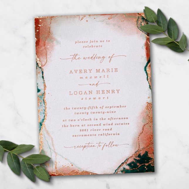 Abstract Watercolor Teal Wedding Real Rose Gold (Creator Uploaded)