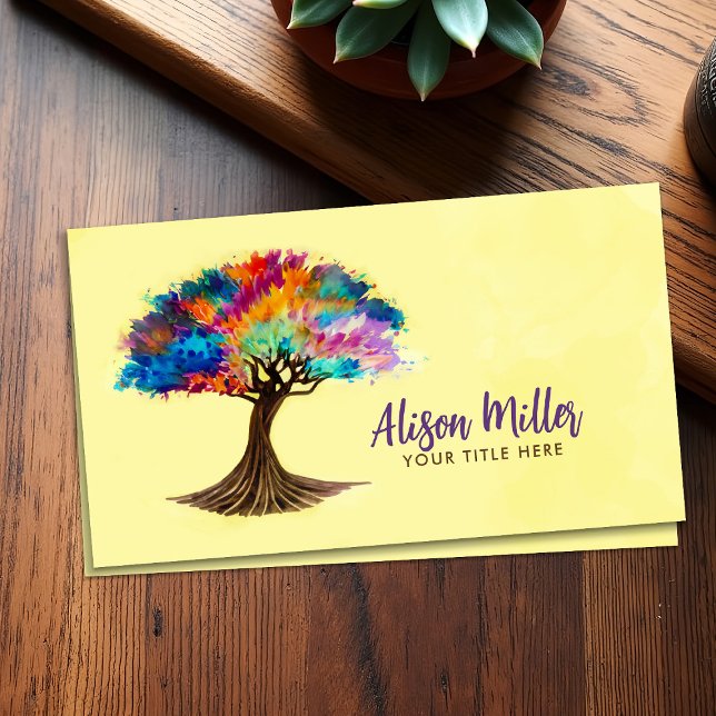 Abstract Watercolor Tree with Colourful Foliage Business Card (Creator Uploaded)