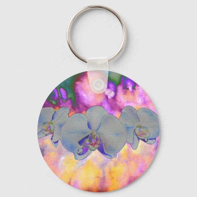  Abstract watercolor tropical floral orchids Key Ring (Front)
