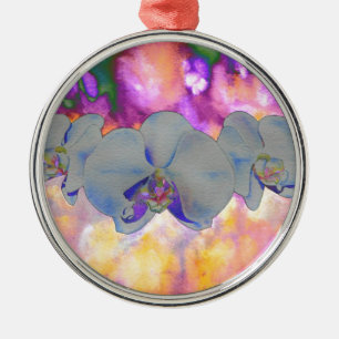  Abstract watercolor tropical floral orchids Metal Tree Decoration