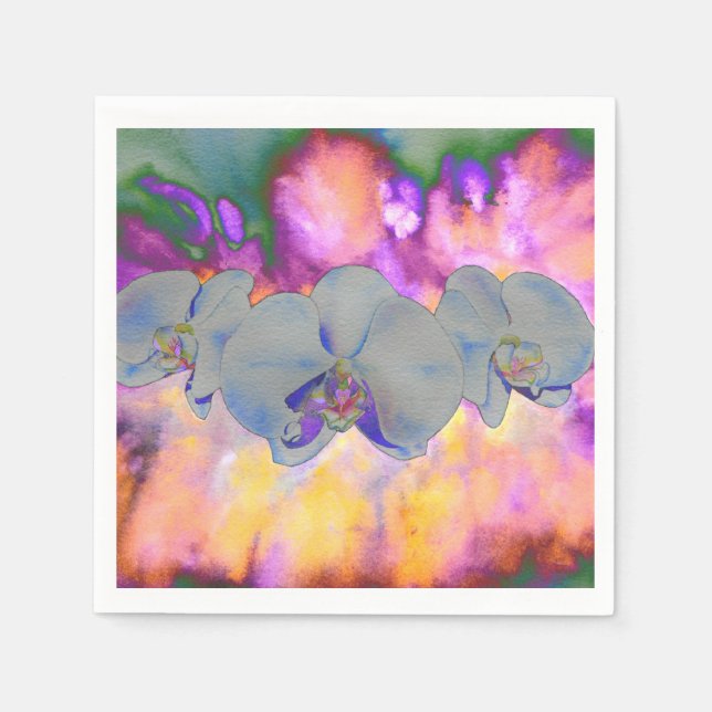  Abstract watercolor tropical floral orchids Napkin (Front)