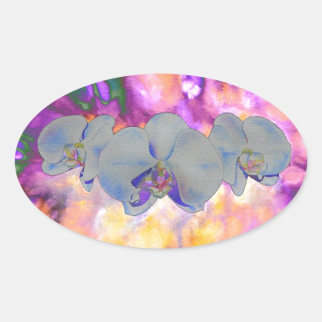  Abstract watercolor tropical floral orchids Oval Sticker (Front)