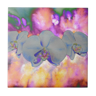 Abstract watercolor tropical floral orchids Tile