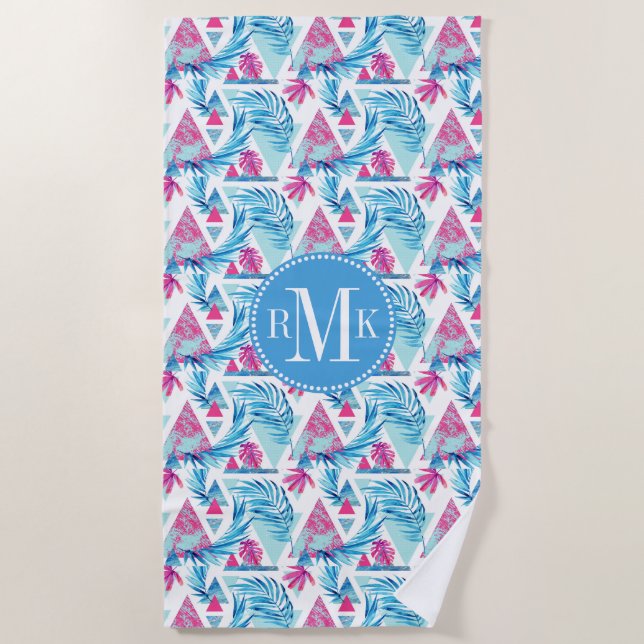 Abstract Watercolor Tropical Leaf Pattern Beach Towel (Front)