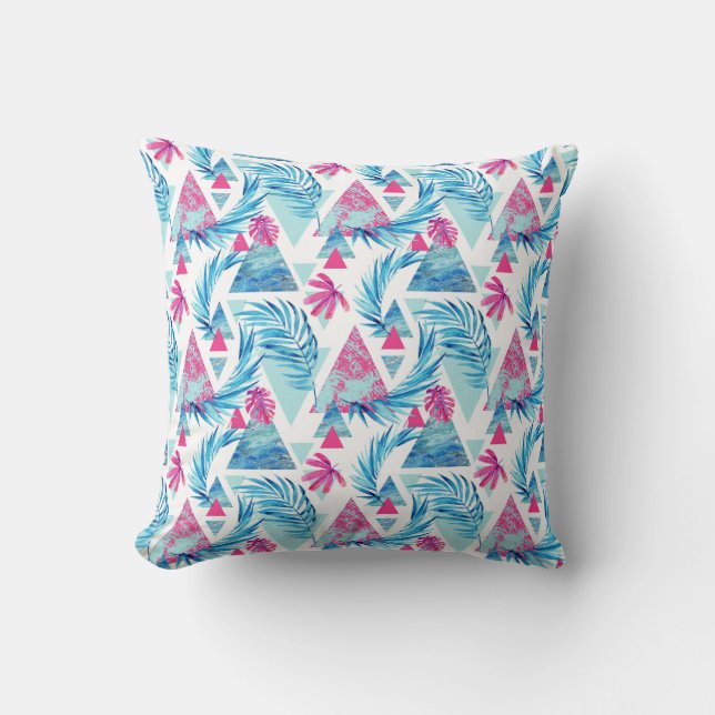 Abstract Watercolor Tropical Leaf Pattern Cushion (Front)