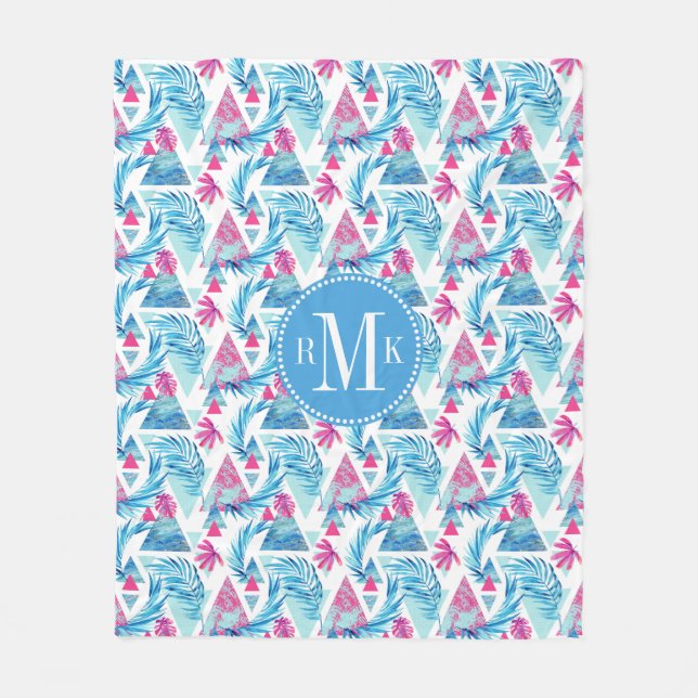 Abstract Watercolor Tropical Leaf Pattern Fleece Blanket (Front)