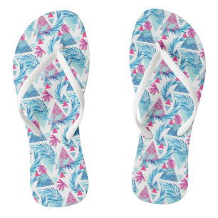 Abstract Watercolor Tropical Leaf Pattern Flip Flops