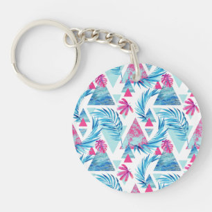 Abstract Watercolor Tropical Leaf Pattern Key Ring