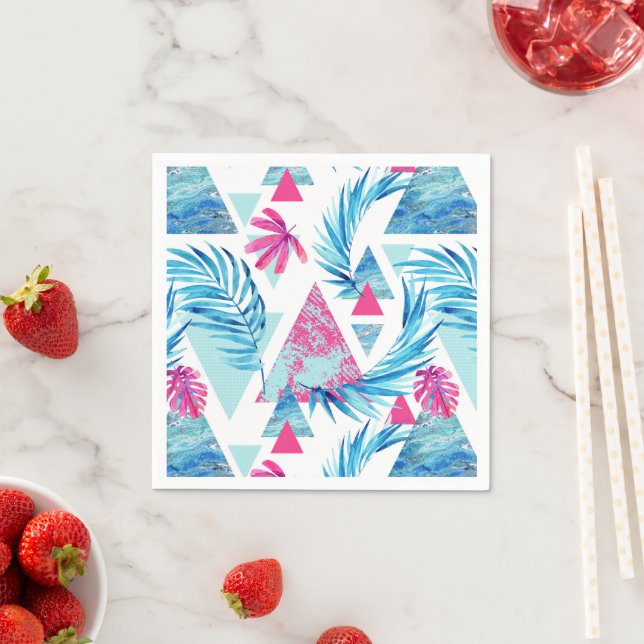 Abstract Watercolor Tropical Leaf Pattern Napkin (Insitu)