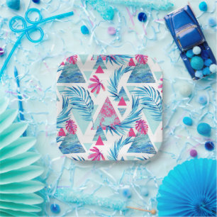 Abstract Watercolor Tropical Leaf Pattern Paper Plate