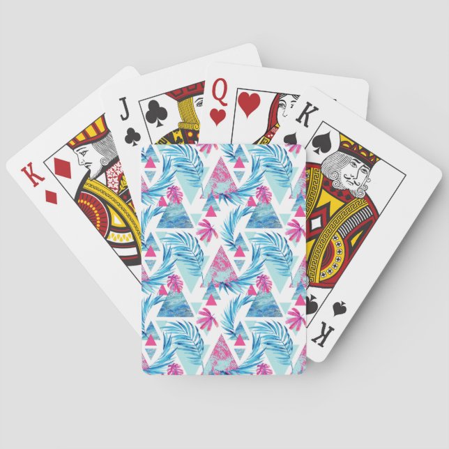 Abstract Watercolor Tropical Leaf Pattern Playing Cards (Back)