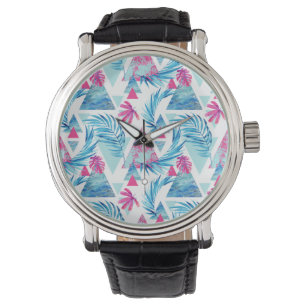 Abstract Watercolor Tropical Leaf Pattern Watch