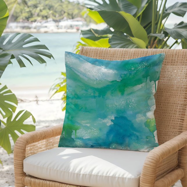 Abstract Watercolor Tropical Turquoise Beach  Cushion (Creator Uploaded)