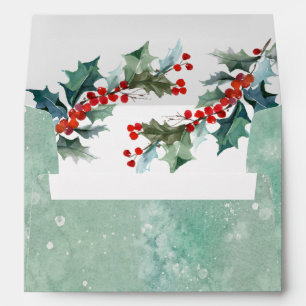 Abstract Watercolor Wash and Holly Branches Envelopes