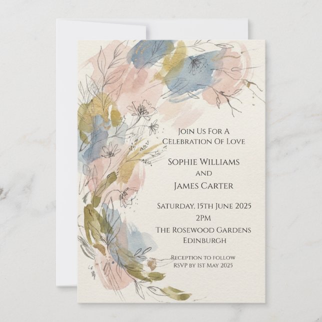 Abstract Watercolor Wash Wedding Invitation (Front)