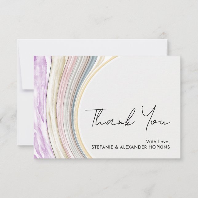 Abstract Watercolor Wedding Thank You Card (Front)