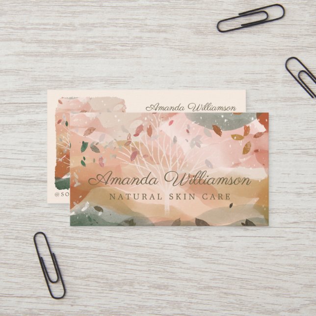 Abstract Watercolor Winter Autumn Tree Branch  Business Card (Front/Back In Situ)