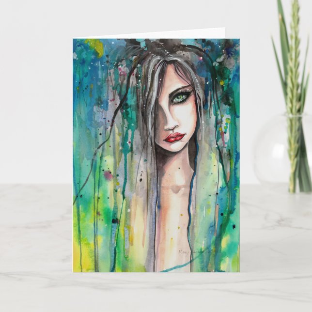 Abstract Watercolor Woman Portrait Fantasy Art Card (Front)