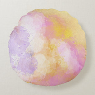 Abstract Watercolors - Orange Background Round Cushion