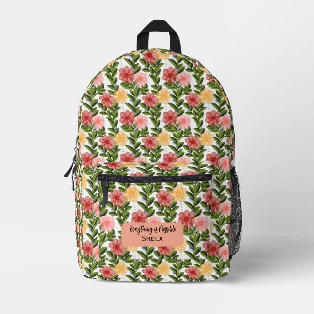Abstract Watercolour Floral  Printed Backpack (Front)