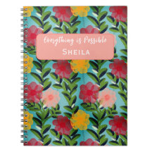 Abstract Watercolour Florals Notebook Blue