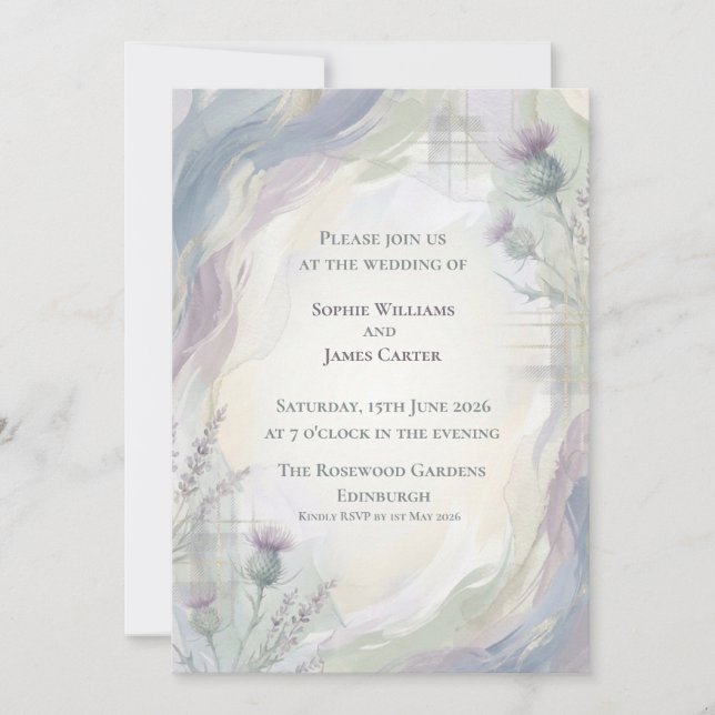 Abstract Watercolour Thistle Scottish Wedding Invi Invitation (Front)