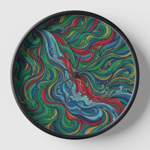 Abstract Waterfall Cascade Jewel Tone Art Clocks