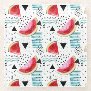 Abstract Watermelon Pattern Glass Coaster