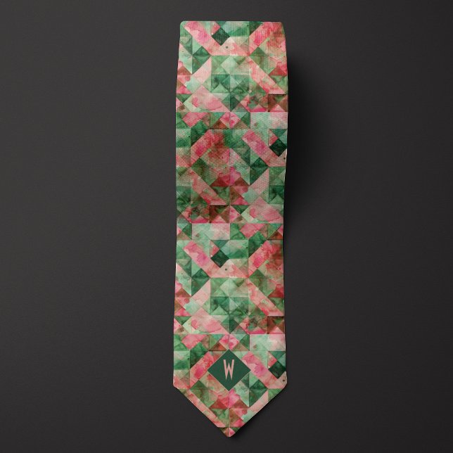 Abstract Watermelon Watercolor Monogram Tie (Creator Uploaded)