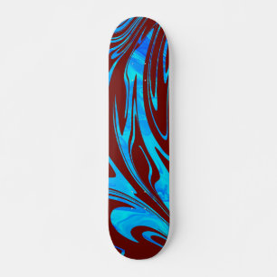 Abstract Wave Aqua Red Skateboard