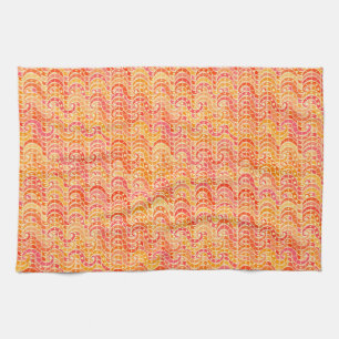 Abstract wave pattern - orange, coral and gold tea towel