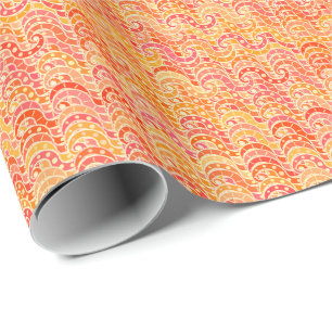 Abstract wave pattern - orange, coral and gold wrapping paper