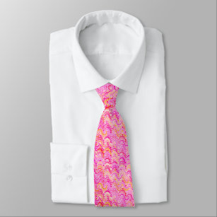 Abstract wave pattern - pink, orange and fuchsia tie