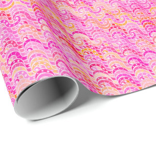 Abstract wave pattern - pink, orange and fuchsia wrapping paper
