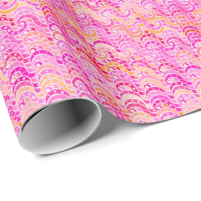 Abstract wave pattern - pink, orange and fuchsia wrapping paper (Roll Corner)