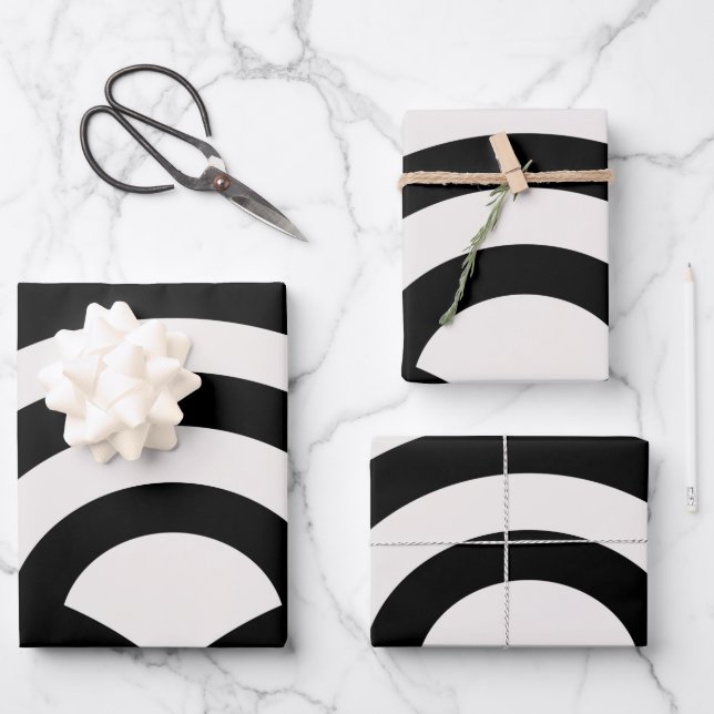 Abstract Waves, Arches, Black And White Lines Wrapping Paper Sheet (Front)