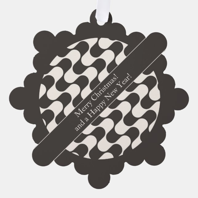 Abstract Waves Black and White with Text Tree Decoration Card (Front)