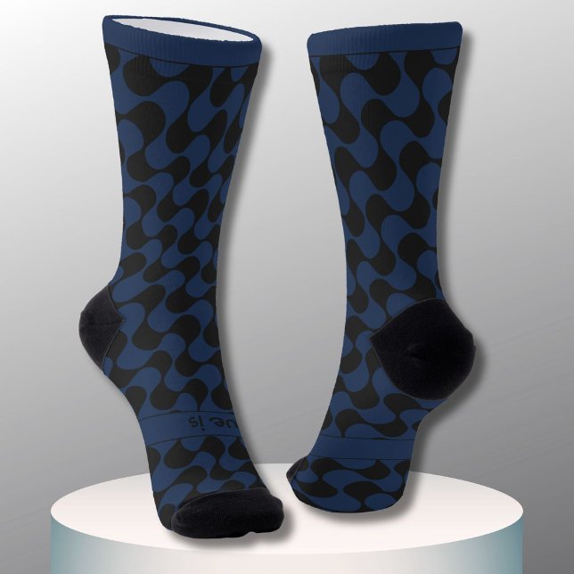 Abstract Waves Blue and Black with Text Socks (Creator Uploaded)