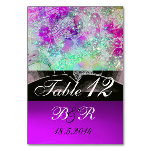 ABSTRACT WAVES Blue,Purple Pink Wedding Monogram Table Number