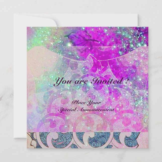 ABSTRACT WAVES Blue,Purple Pink Wedding Party Invitation (Front)