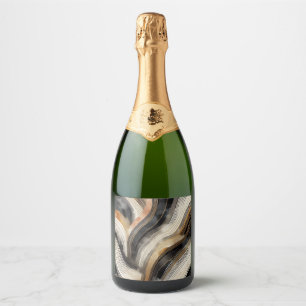 abstract waves champagne bottle label