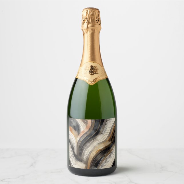 abstract waves champagne bottle label (Front)