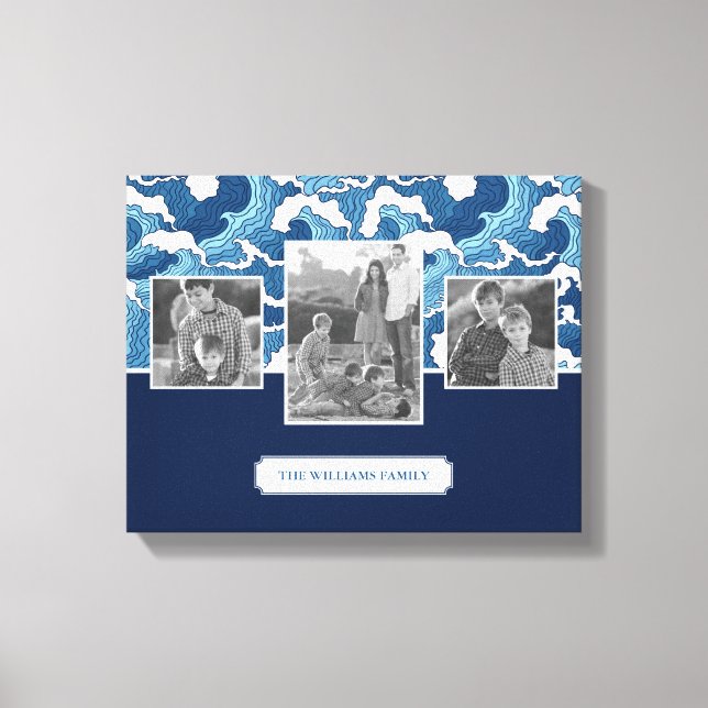 Abstract Waves | Family Photos & Text| Monogram Canvas Print (Front)