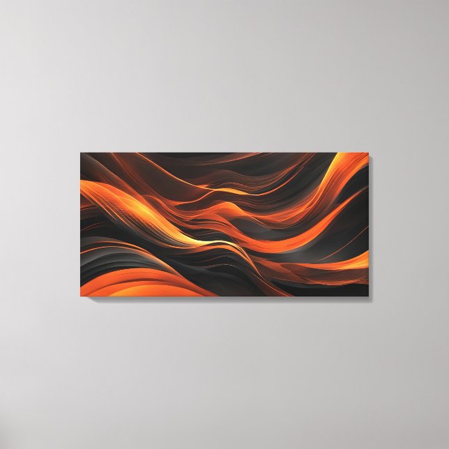 Abstract Waves In A Bend Of Black & Orange Canvas Print (Front)